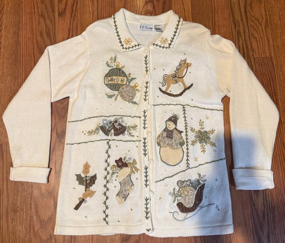 BP Design Beaded Christmas Cardigan Size Medium